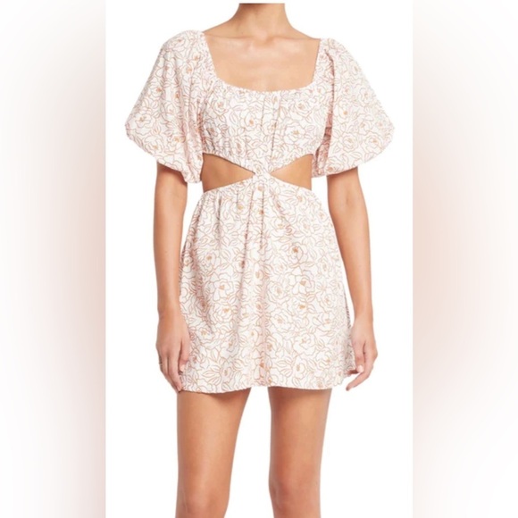 Faithfull the Brand Gabelli Mini Dress Womens Size 6 Floral Side Cut Out NWT - Picture 1 of 11